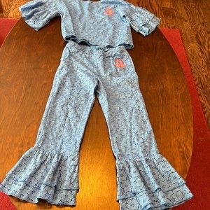 2 pc blue flare pants blue kids set size 6-7